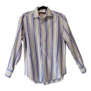 Robert Graham Mens Multicolor Striped Embroidered Button Down Size Medium